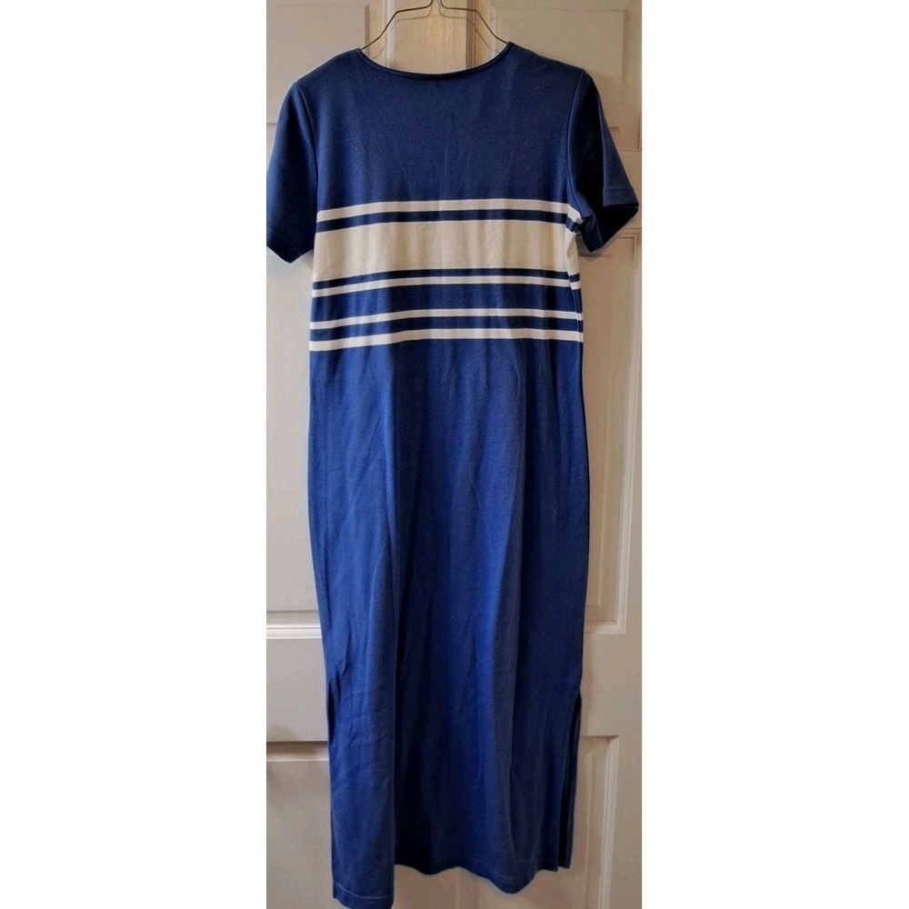 Talbots Petite Small Short Sleeve Periwinkle Cotton Dress‎ W/White Stripes - Picture 2 of 5